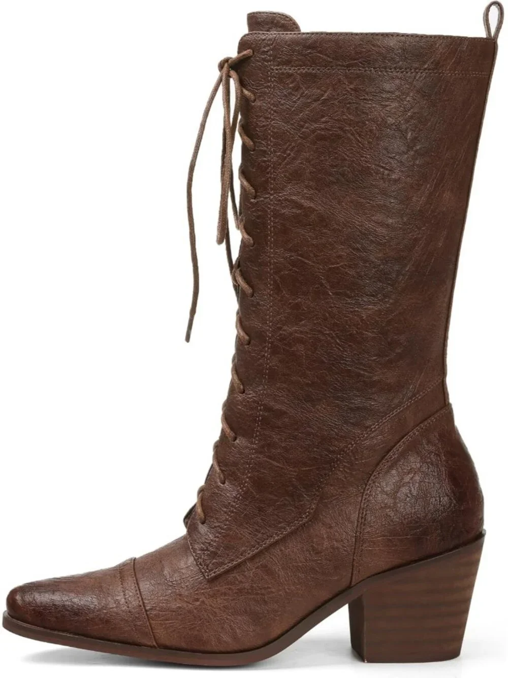 Women's Brown Lace Up Chunky Heel Vintage Combat Heeled Dress Casual Boots